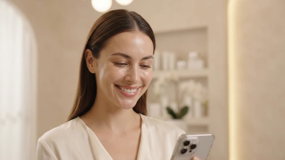 Smiling member checking her points after her appointment